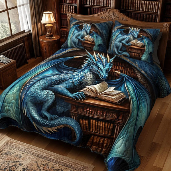 Library Sentinel quilted 3-piece bedding set on a made bed with two matching pillow shams