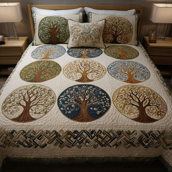 Life Tapestry quilted 3-piece bedding set on a made bed with two matching pillow shams
