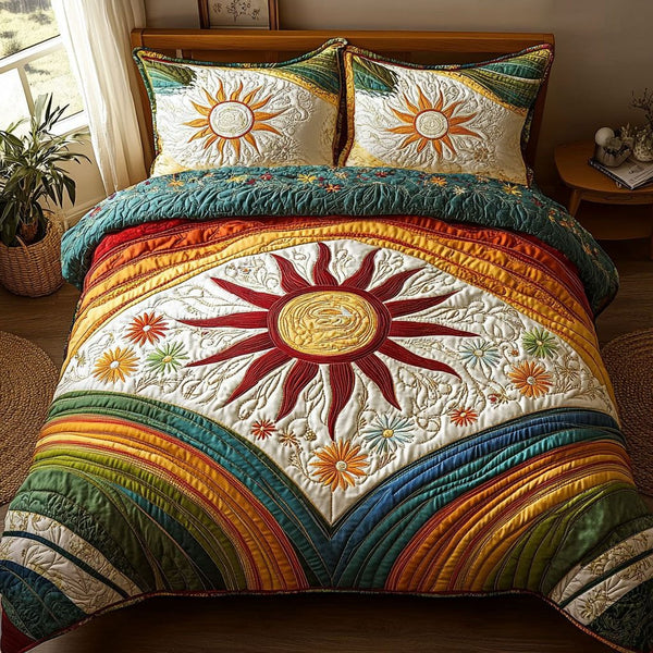 Light Vibe Meadow quilted 3-piece bedding set on a made bed with two matching pillow shams
