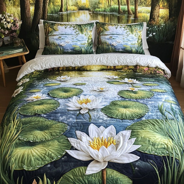 Lily Dream quilted 3-piece bedding set on a made bed with two matching pillow shams
