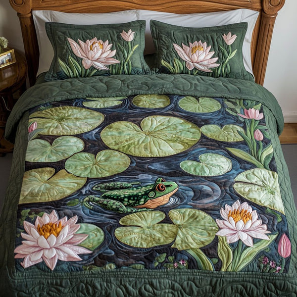 Lily Dream quilted 3-piece bedding set on a made bed with two matching pillow shams