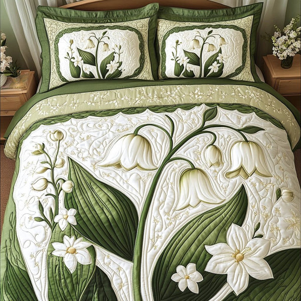Lily Grace quilted 3-piece bedding set on a made bed with two matching pillow shams