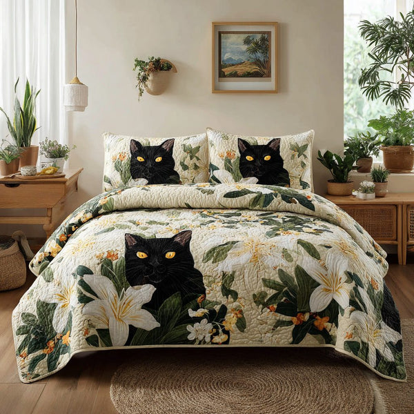 Lily Shadow quilted 3-piece bedding set on a made bed with two matching pillow shams