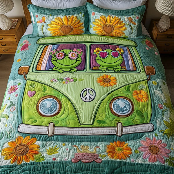 Lily Wheels quilted 3-piece bedding set on a made bed with two matching pillow shams