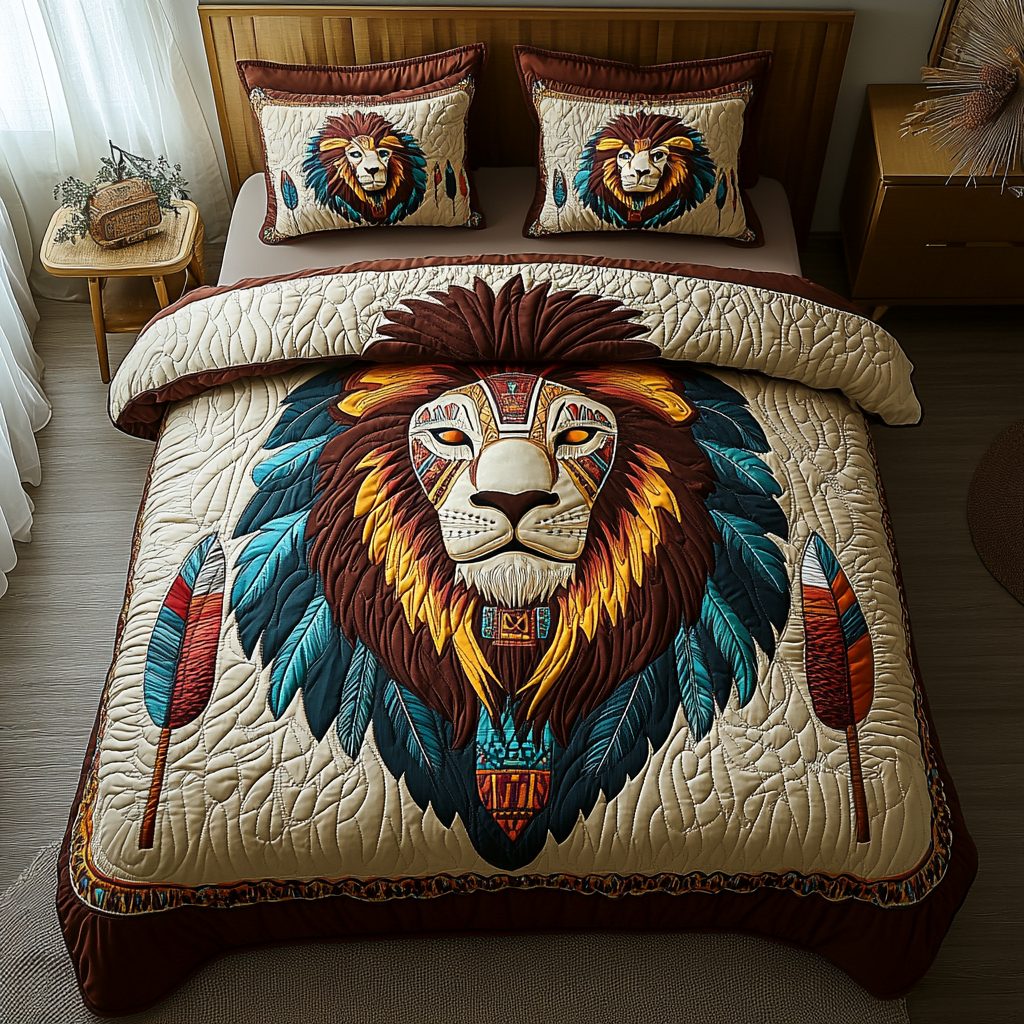 Lionheart Legacy quilted 3-piece bedding set on a made bed with two matching pillow shams