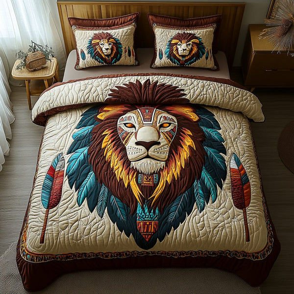 Lionheart Legacy quilted 3-piece bedding set on a made bed with two matching pillow shams