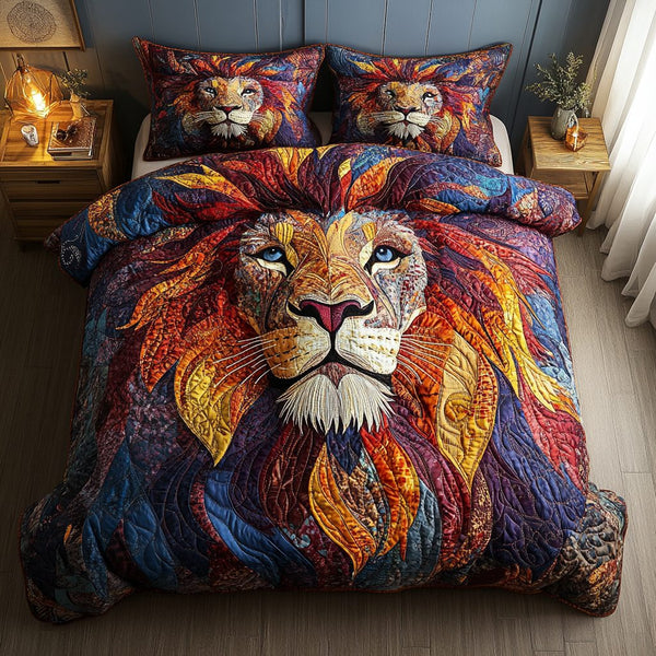 Lionheart Legacy quilted 3-piece bedding set on a made bed with two matching pillow shams