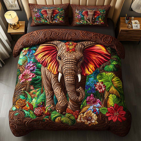 Little Elephant Magic quilted 3-piece bedding set on a made bed with two matching pillow shams