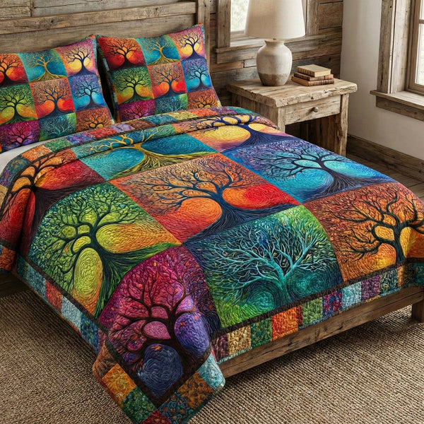 Living Harmony quilted 3-piece bedding set on a made bed with two matching pillow shams
