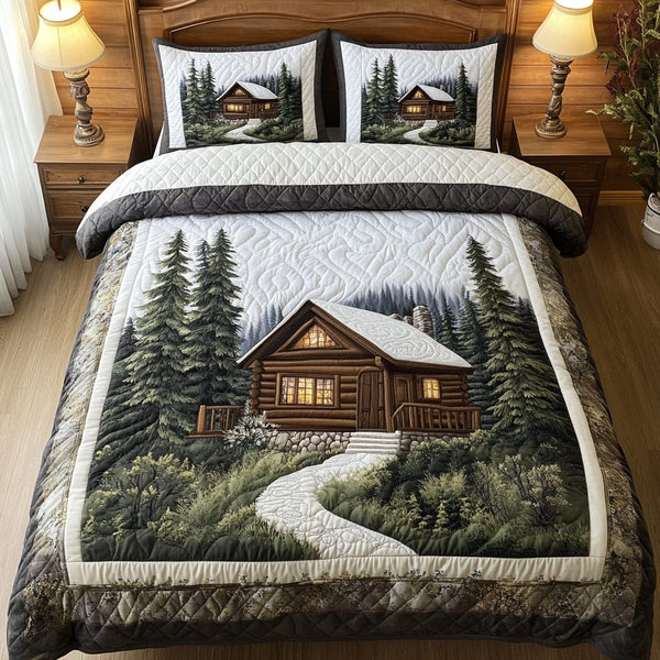 Lodge Life Designs quilted 3-piece bedding set on a made bed with two matching pillow shams