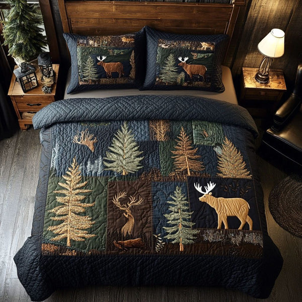 Lodge Life quilted 3-piece bedding set on a made bed with two matching pillow shams