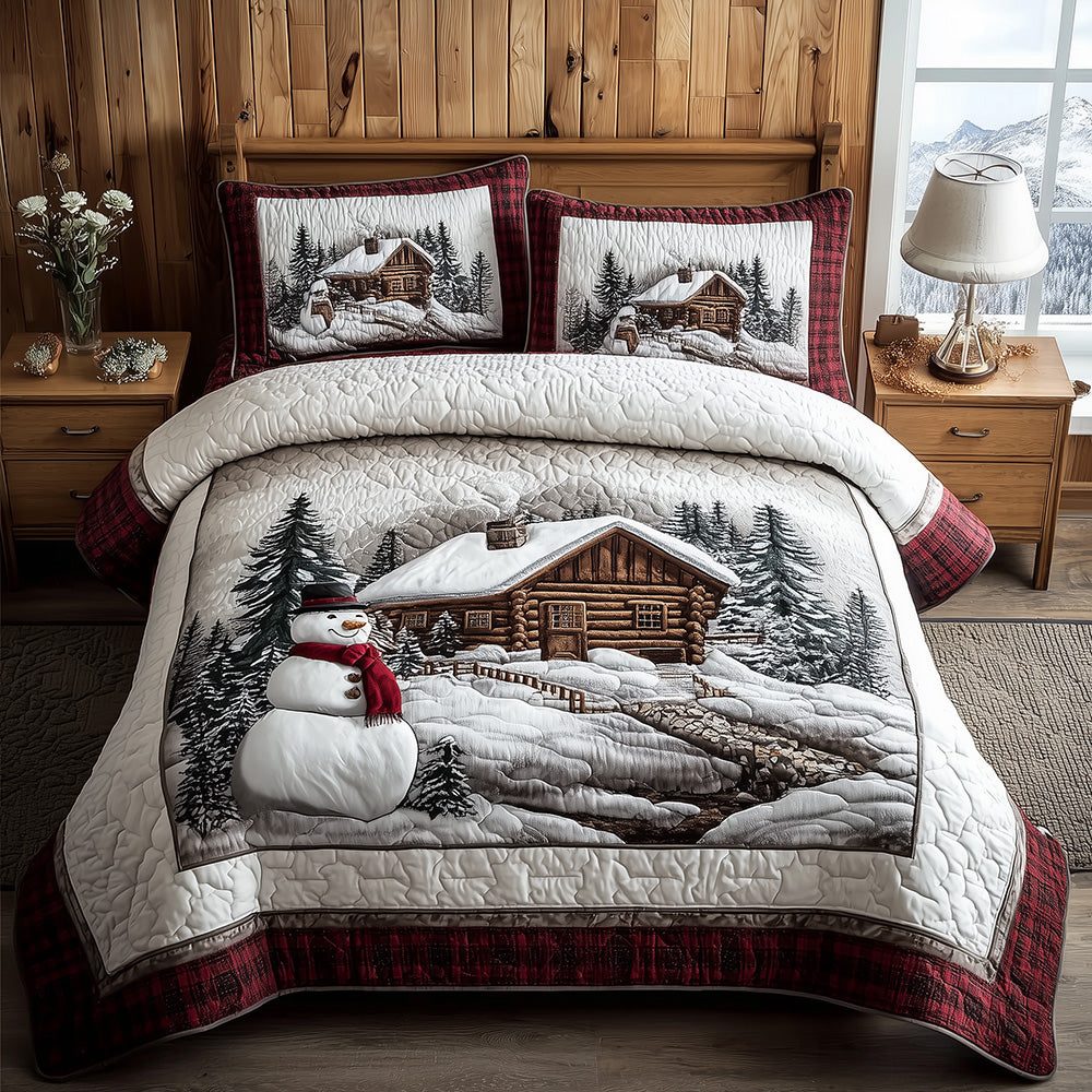 Log Cabin Serenity quilted 3-piece bedding set on a made bed with two matching pillow shams