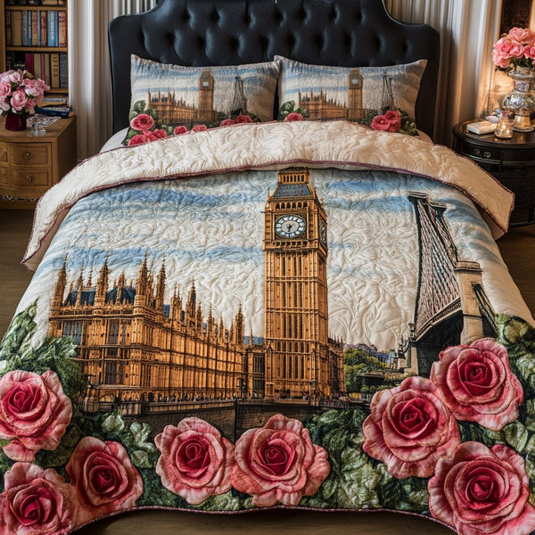 London Pride quilted 3-piece bedding set on a made bed with two matching pillow shams