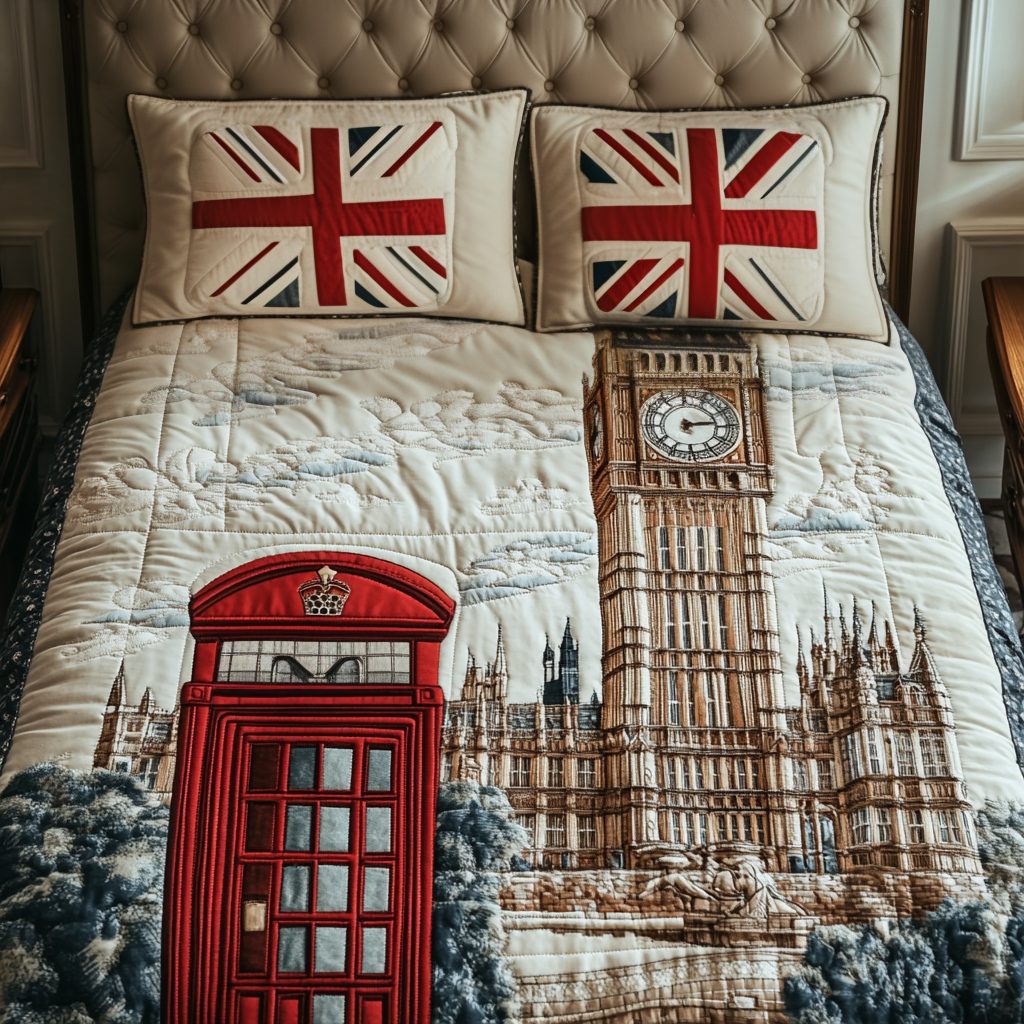 London Times quilted 3-piece bedding set on a made bed with two matching pillow shams