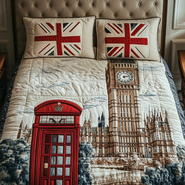 London Times quilted 3-piece bedding set on a made bed with two matching pillow shams