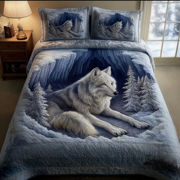 Lone Guardian quilted 3-piece bedding set on a made bed with two matching pillow shams