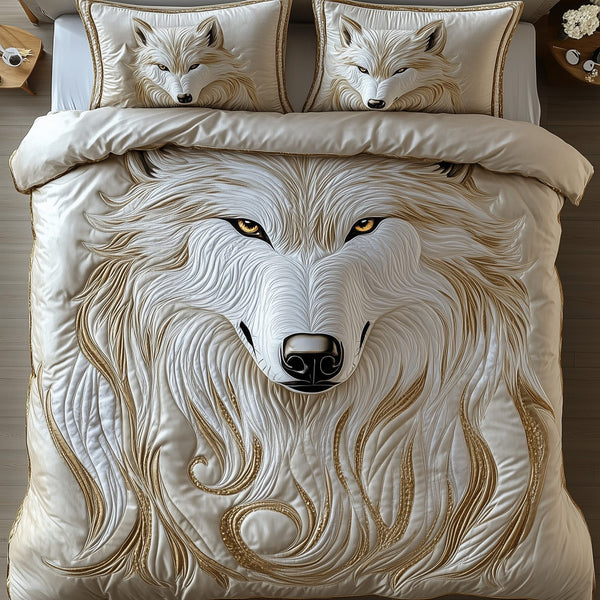Lone Guardian quilted 3-piece bedding set on a made bed with two matching pillow shams