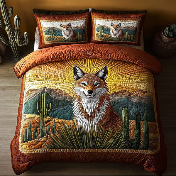 Lone Howl quilted 3-piece bedding set on a made bed with two matching pillow shams