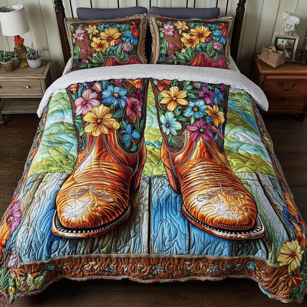 Lone Rider quilted 3-piece bedding set on a made bed with two matching pillow shams