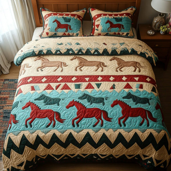 Lone Rider quilted 3-piece bedding set on a made bed with two matching pillow shams