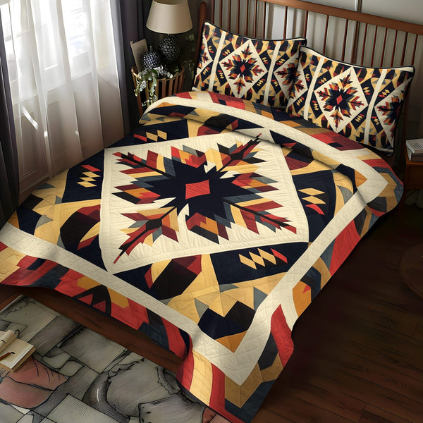 Lone Star Blaze quilted 3-piece bedding set on a made bed with two matching pillow shams