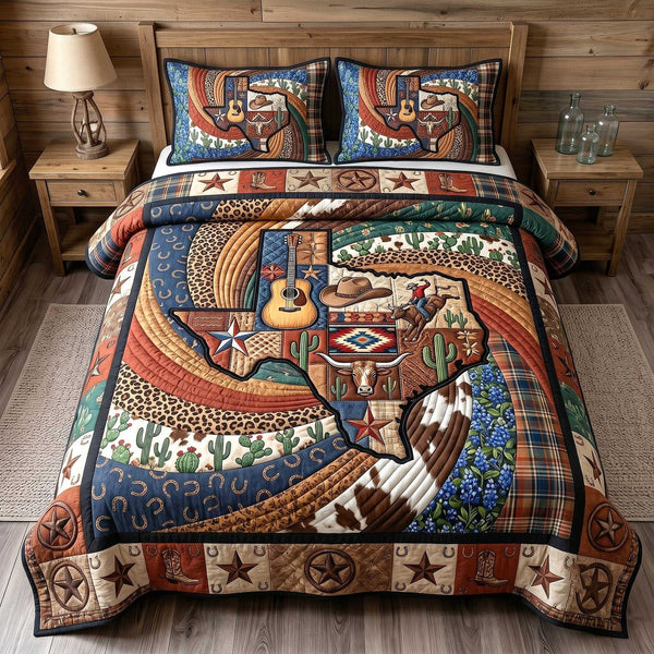 Lone Star Legacy quilted 3-piece bedding set on a made bed with two matching pillow shams