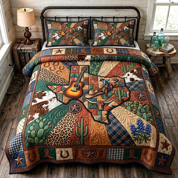Lone Star Legacy quilted 3-piece bedding set on a made bed with two matching pillow shams