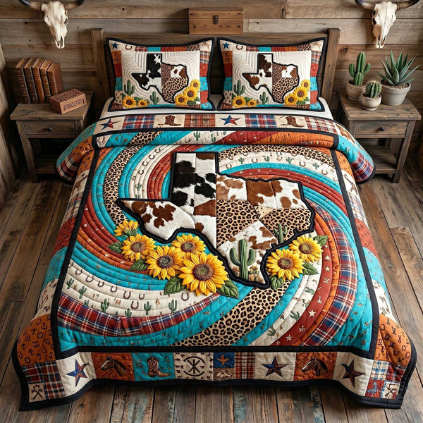 Lone Star Legacy quilted 3-piece bedding set on a made bed with two matching pillow shams