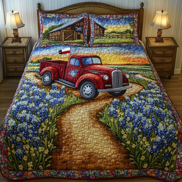 Lone Star quilted 3-piece bedding set on a made bed with two matching pillow shams