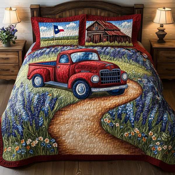 Lone Star quilted 3-piece bedding set on a made bed with two matching pillow shams