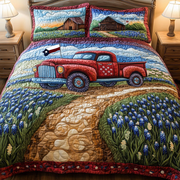 Lone Star quilted 3-piece bedding set on a made bed with two matching pillow shams