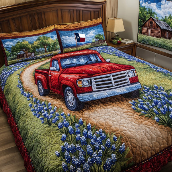 Lone Star quilted 3-piece bedding set on a made bed with two matching pillow shams