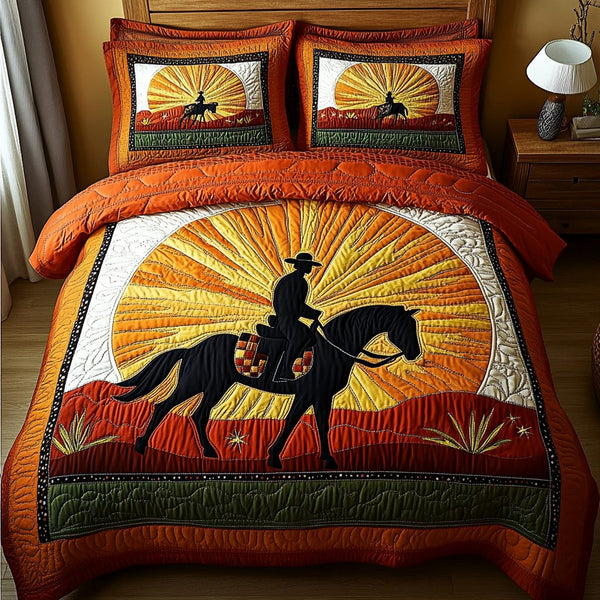 Lone Star Rider quilted 3-piece bedding set on a made bed with two matching pillow shams