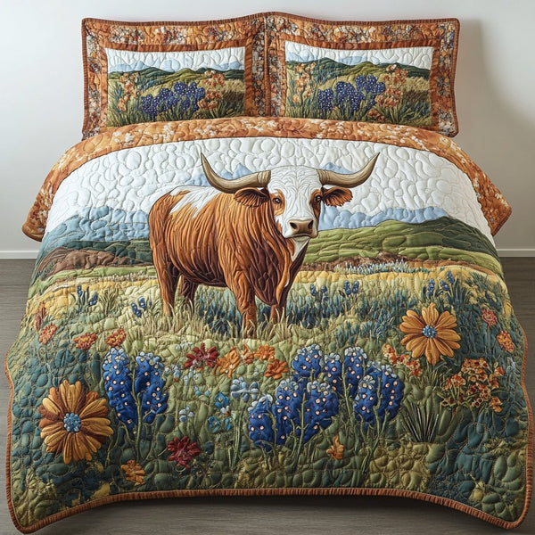 Lone Star Spirit quilted 3-piece bedding set on a made bed with two matching pillow shams