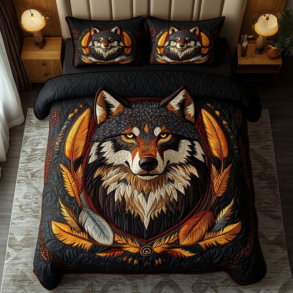 Lone Tracker quilted 3-piece bedding set on a made bed with two matching pillow shams