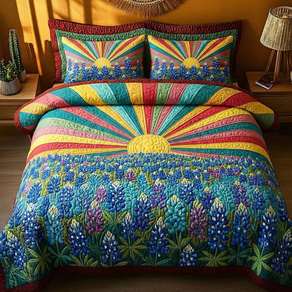 LoneStar Meadow quilted 3-piece bedding set on a made bed with two matching pillow shams
