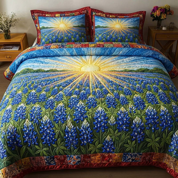 LoneStar Meadow quilted 3-piece bedding set on a made bed with two matching pillow shams