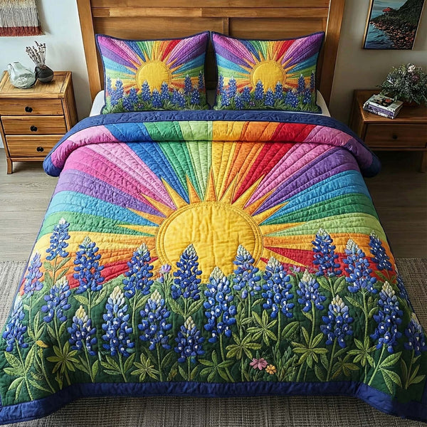 LoneStar Meadow quilted 3-piece bedding set on a made bed with two matching pillow shams