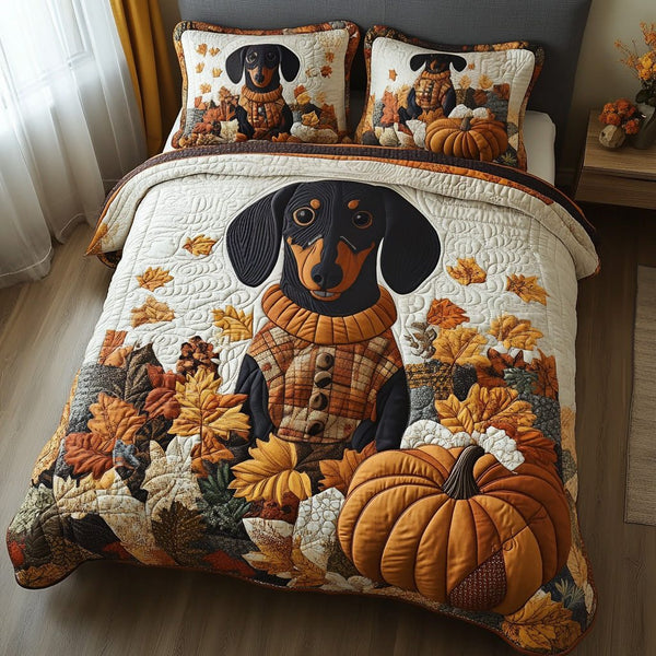 Long Paws quilted 3-piece bedding set on a made bed with two matching pillow shams