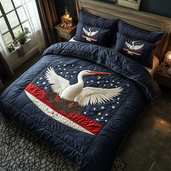 Louisiana Spirit quilted 3-piece bedding set on a made bed with two matching pillow shams
