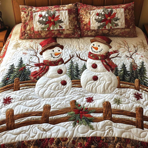 Love and Peace quilted 3-piece bedding set on a made bed with two matching pillow shams