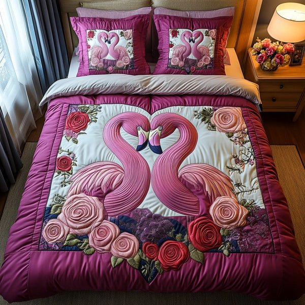 Love Lagoon quilted 3-piece bedding set on a made bed in a light coastal bedroom