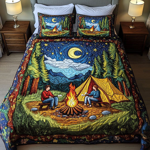 Love Under the Stars quilted 3-piece bedding set on a made bed with two matching pillow shams