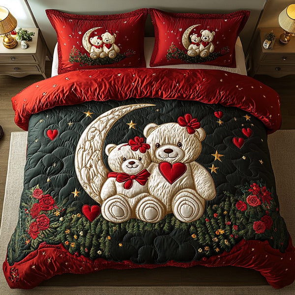 Loving Snuggles quilted 3-piece bedding set on a made bed with two matching pillow shams
