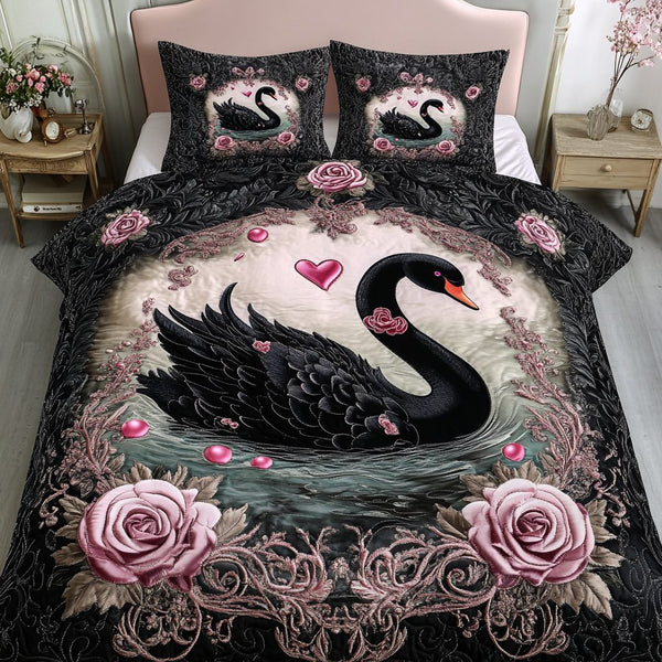 Loving Waters quilted 3-piece bedding set on a made bed with two matching pillow shams