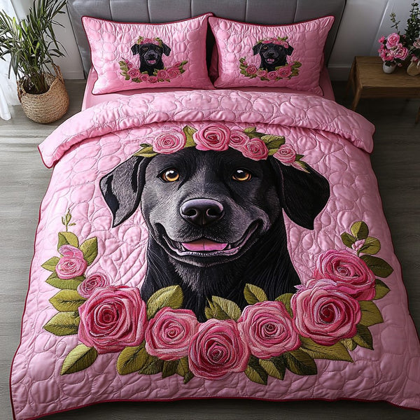 Loyal Labrador quilted 3-piece bedding set on a made bed with two matching pillow shams