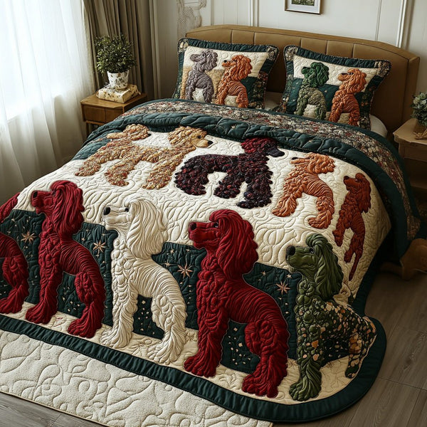 Loyal Paws quilted 3-piece bedding set on a made bed with two matching pillow shams