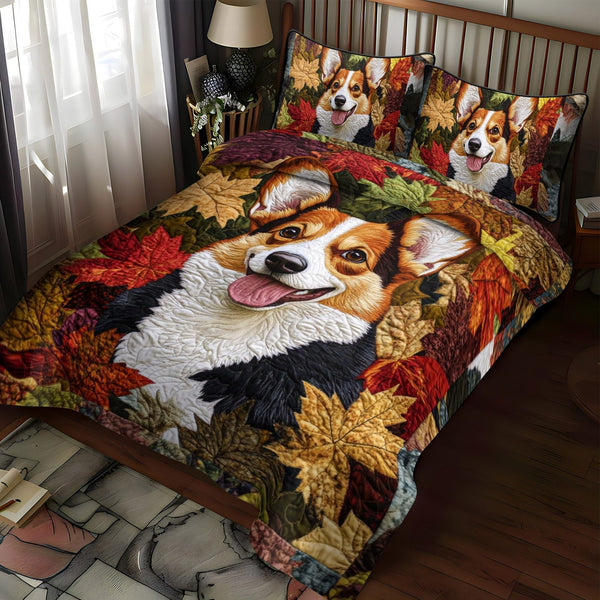 Loyal Paws quilted 3-piece bedding set on a made bed with two matching pillow shams