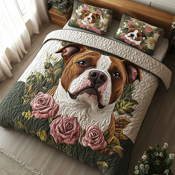 Loyal Spirit quilted 3-piece bedding set on a made bed with two matching pillow shams