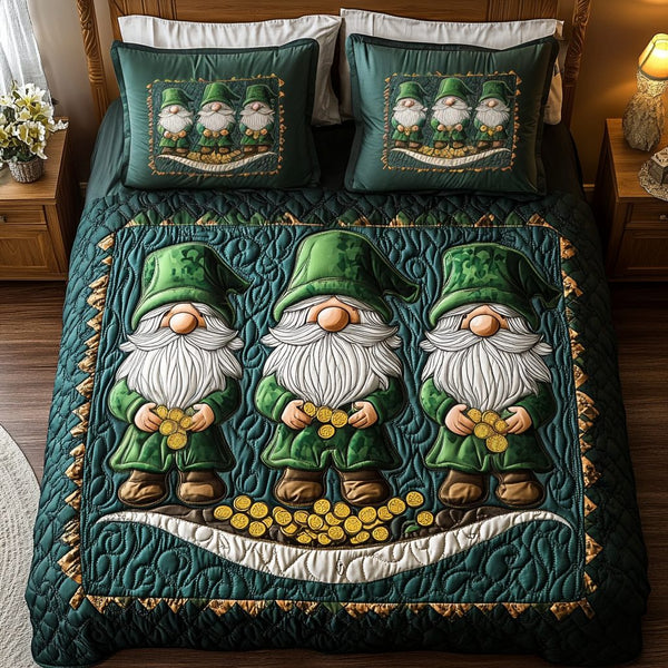 Lucky Trio Haven quilted 3-piece bedding set on a made bed with two matching pillow shams